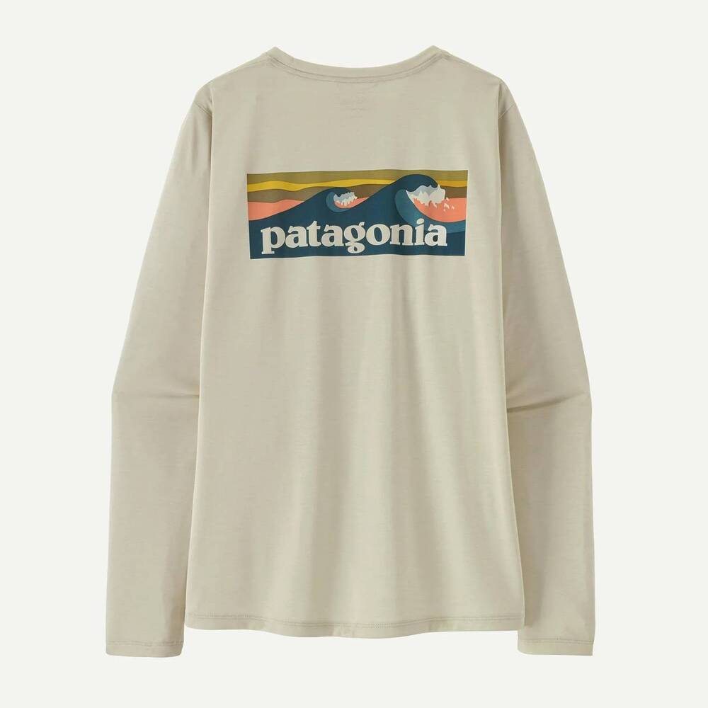 NEW PATAGONIA women's long sleeve capilene cool daily shirt in boardshort logo: